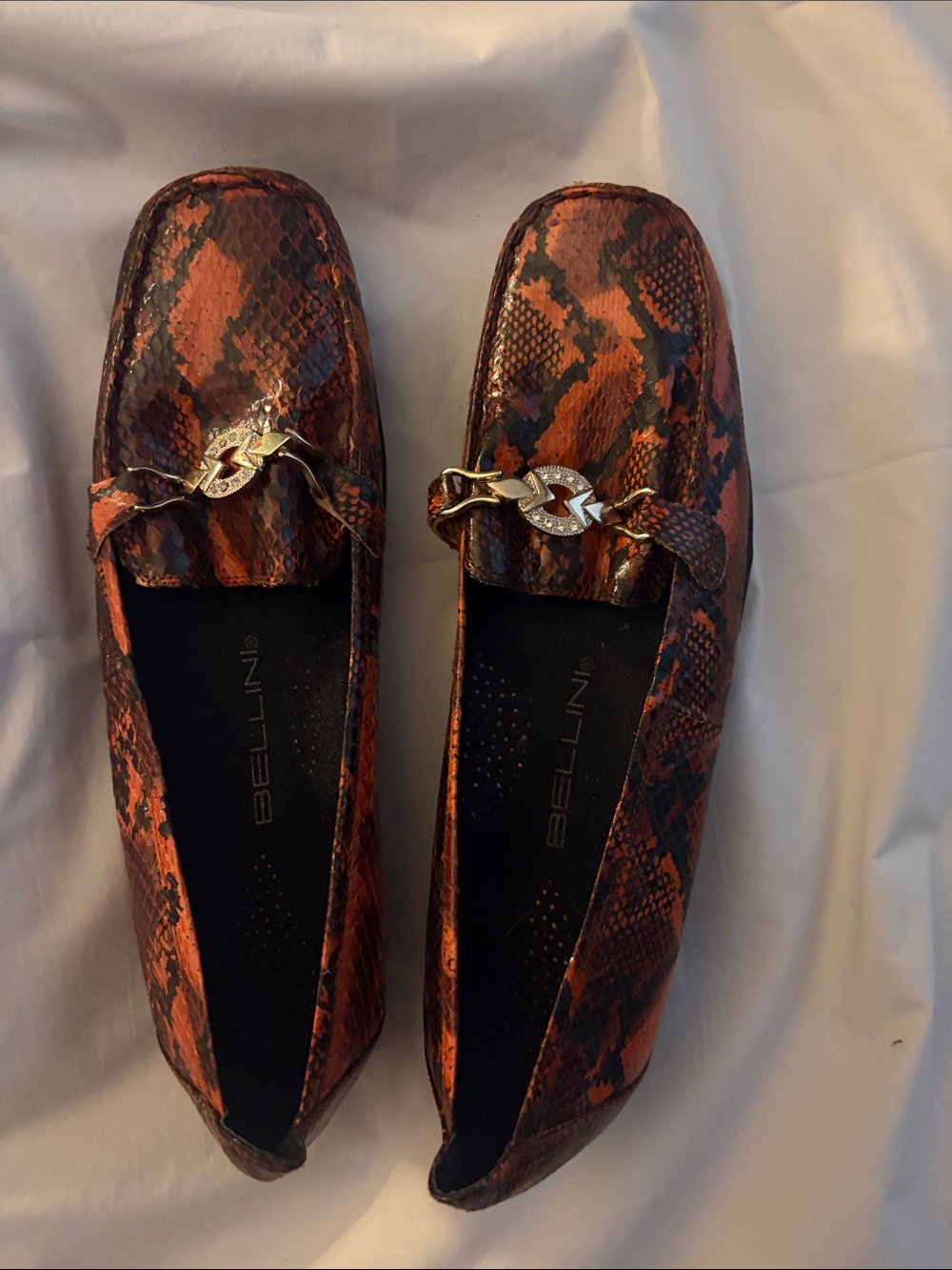 Bellini Women's Red Snake-Print Loafers with Gold Accent